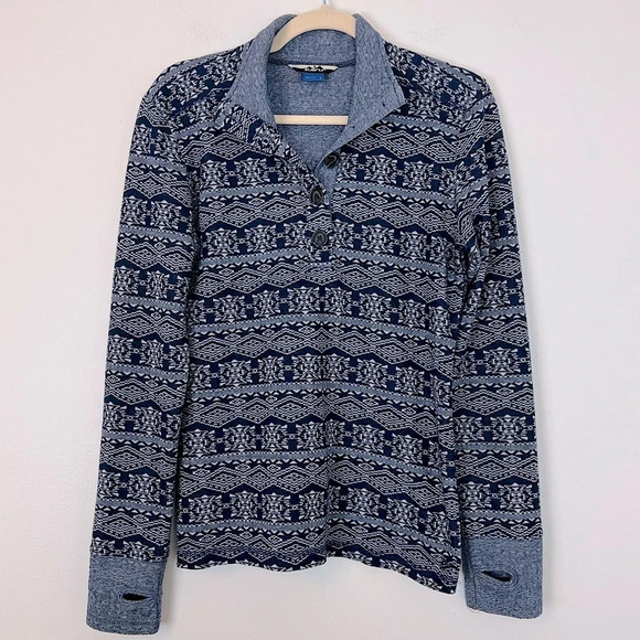 Kavu Lopez Fair Isle Snowflake Henley Quarter Pullover Sweater Top Navy Small - Picture 1 of 4